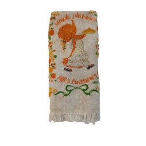 VTG Holly Hobbie Orange Simple Pleasures Life's Treasures Dish Towel used